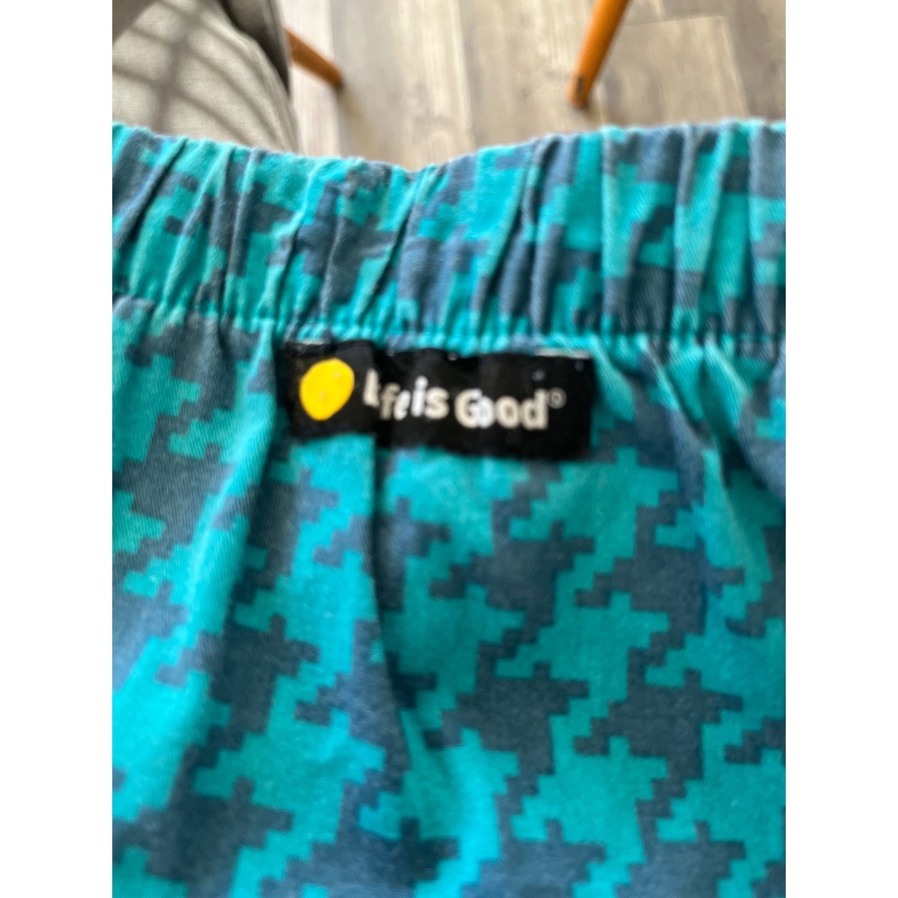 Life is Good Sleep Pants Houndstooth Pattern Teal Blue Size Small Petite